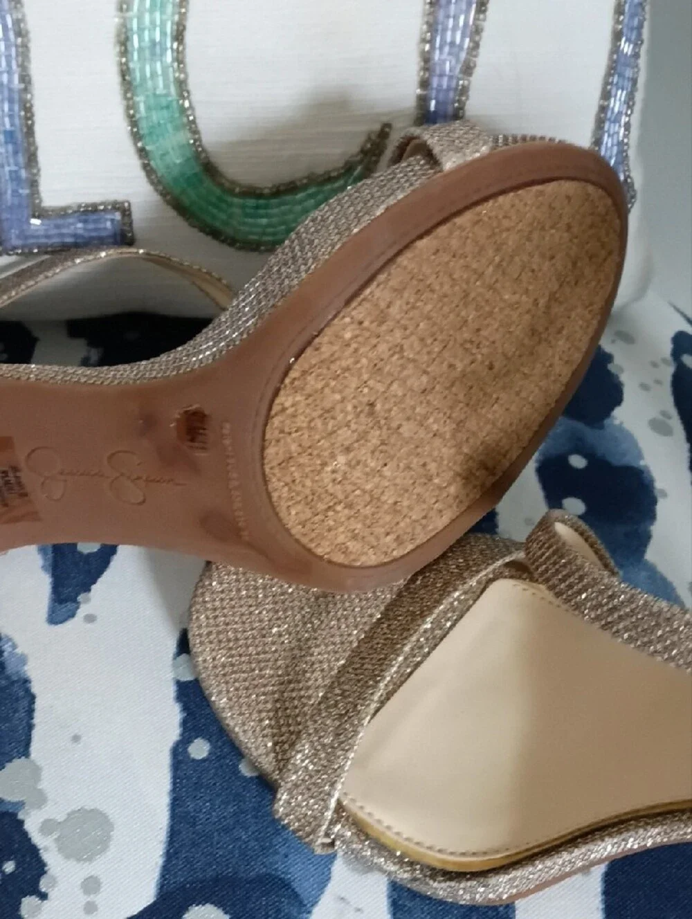 Jessica Simpson Metallic Rose Gold Glitter Ankle-Strap Heels